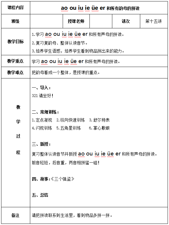 幼儿园拼音大班教学简案，幼儿园拼音大班教学简案第十五讲内容？